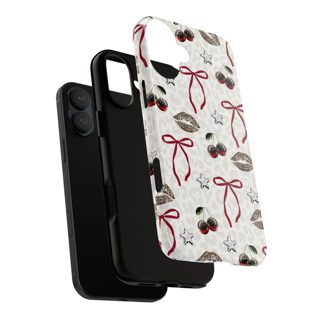 Cherry Bow Phone Case — Retro Cherry & Lips Pattern iPhone Cover