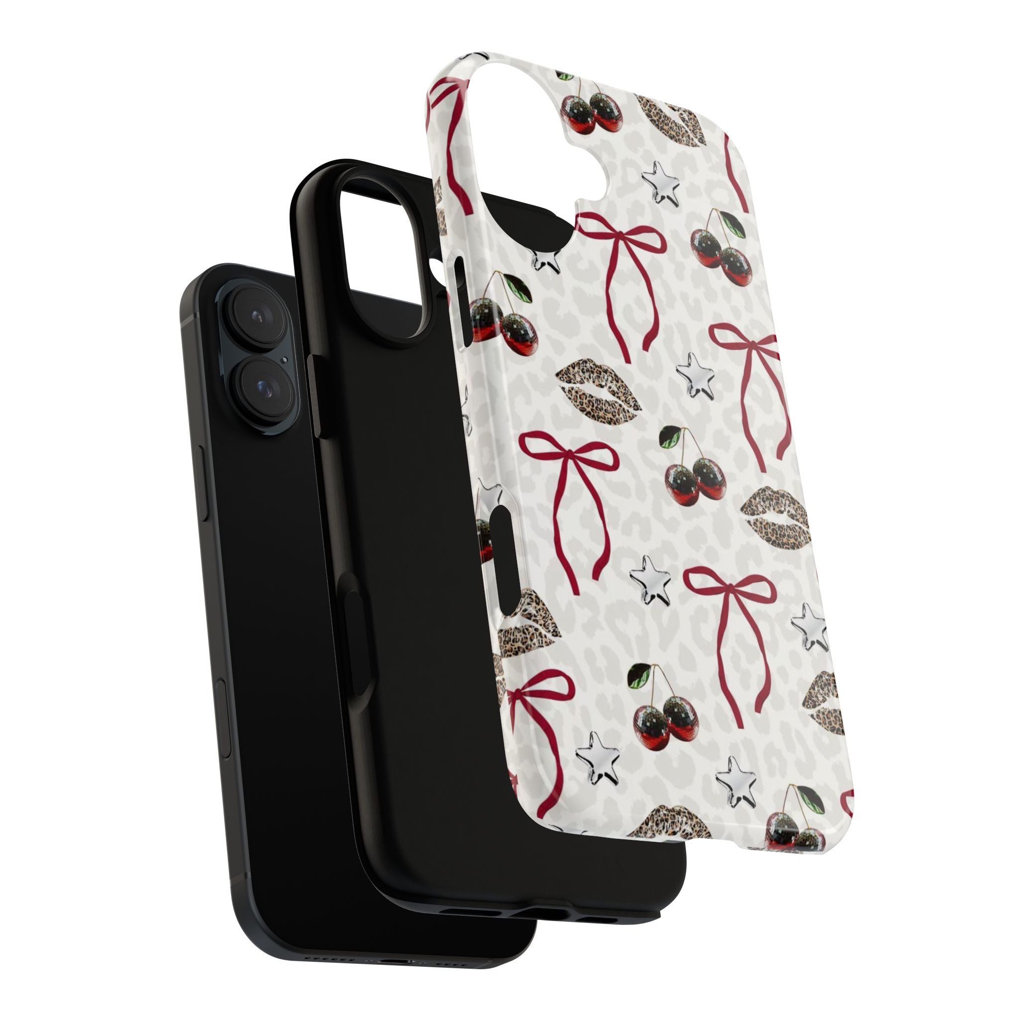 Cherry Bow Phone Case — Retro Cherry & Lips Pattern iPhone Cover