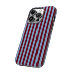Striped Tough Phone Case — Blue & Burgundy Vertical Stripe Protective Cover