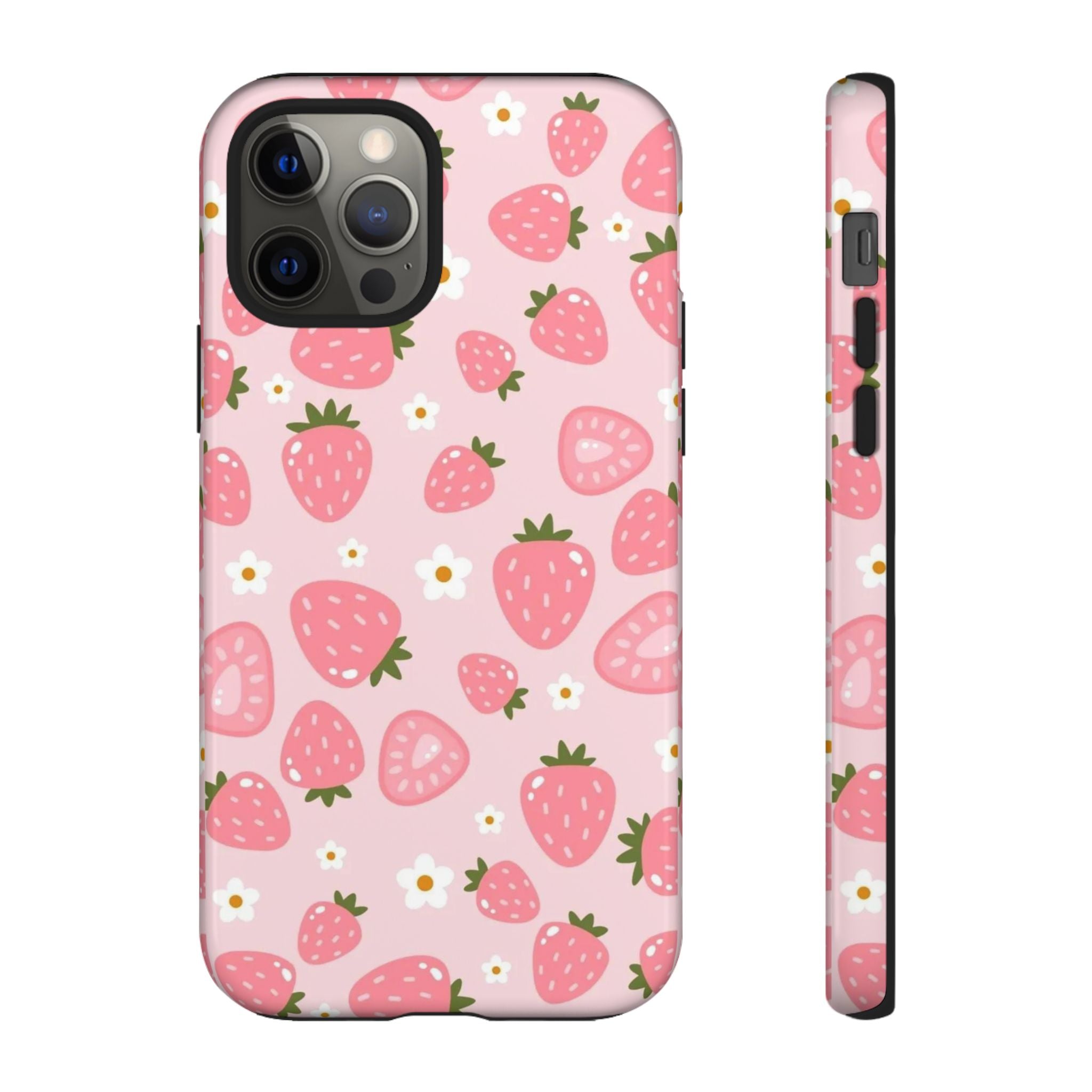 Strawberry Pattern Phone Case – Cute Pink Fruit Protective Tough Case