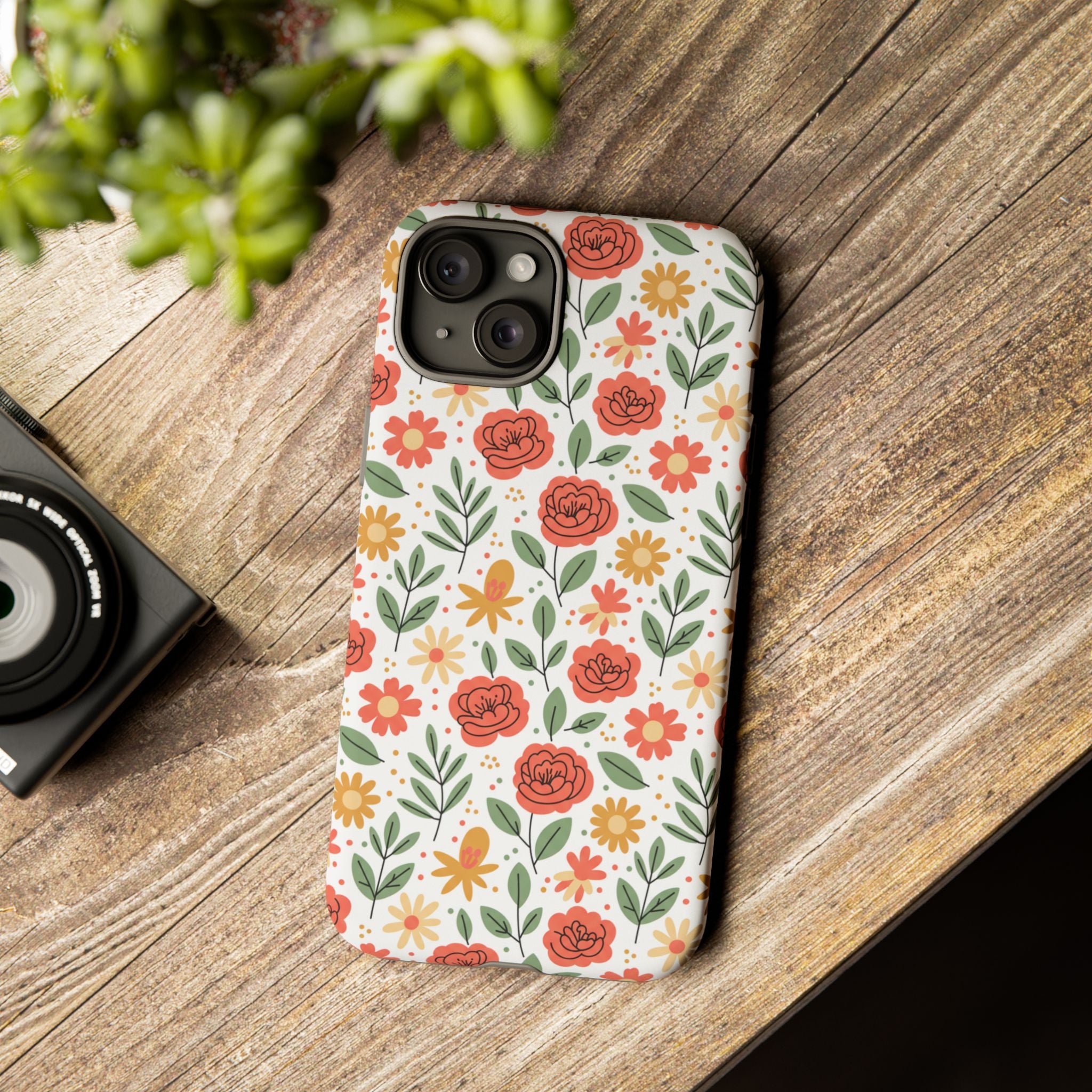 Floral Rose Pattern Tough Phone Case — Durable Garden-Inspired Protection