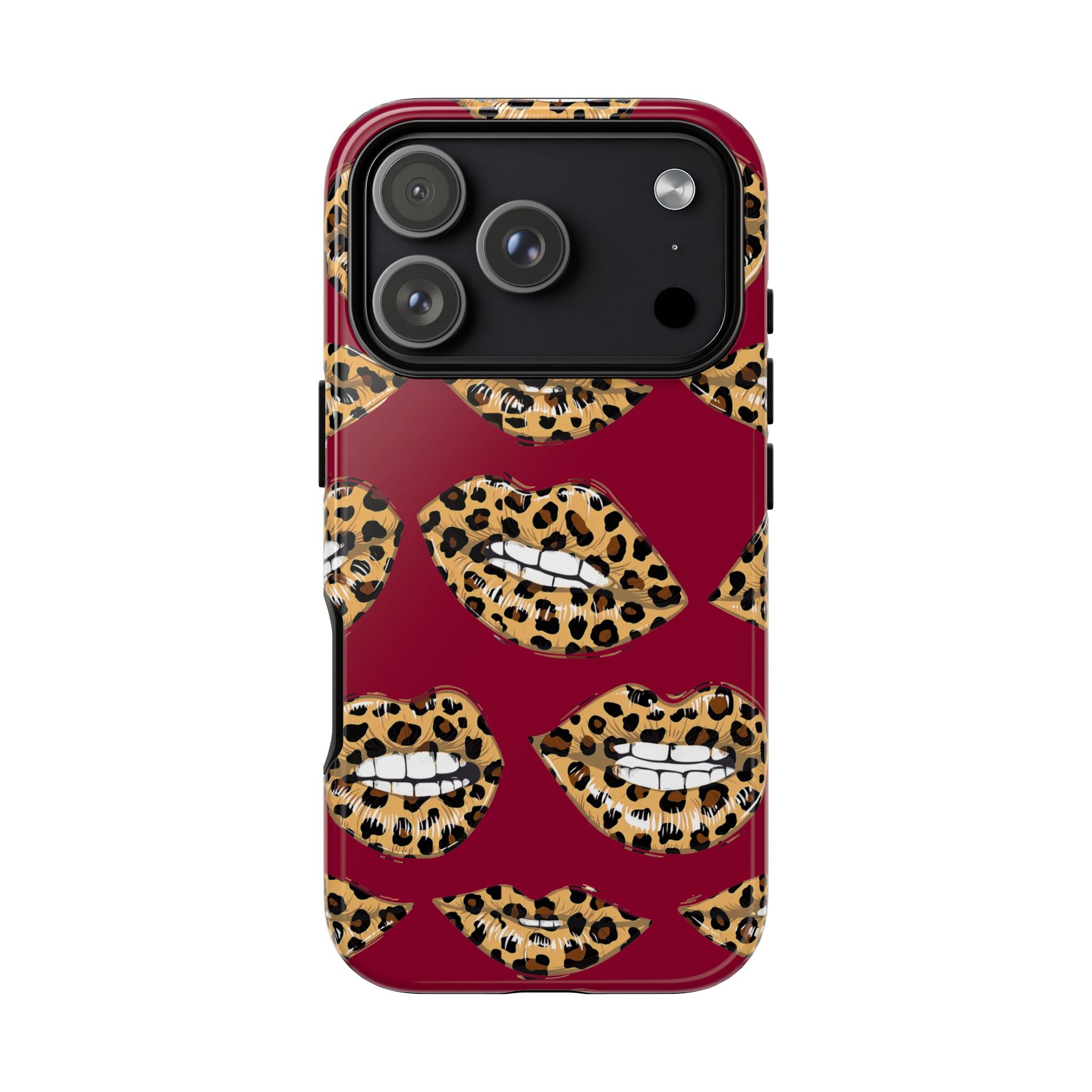 Phone Case — Leopard Lips Pattern on Burgundy