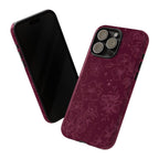 Burgundy Floral Tough Phone Case — Protective Hibiscus Pattern
