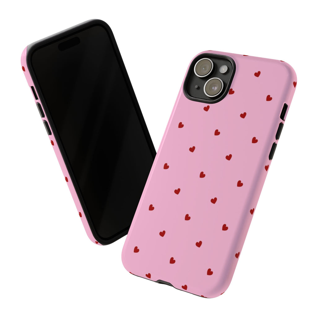 Pink Heart Pattern Tough Phone Case — Cute Red Hearts Protective Phone Cover (Valentine’s Day Gift)
