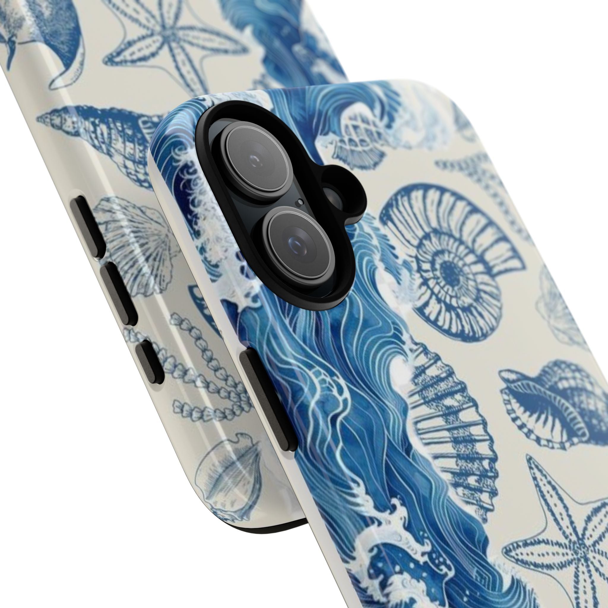 Ocean Shells Tough Phone Case — Blue Nautical Seashell iPhone Cover