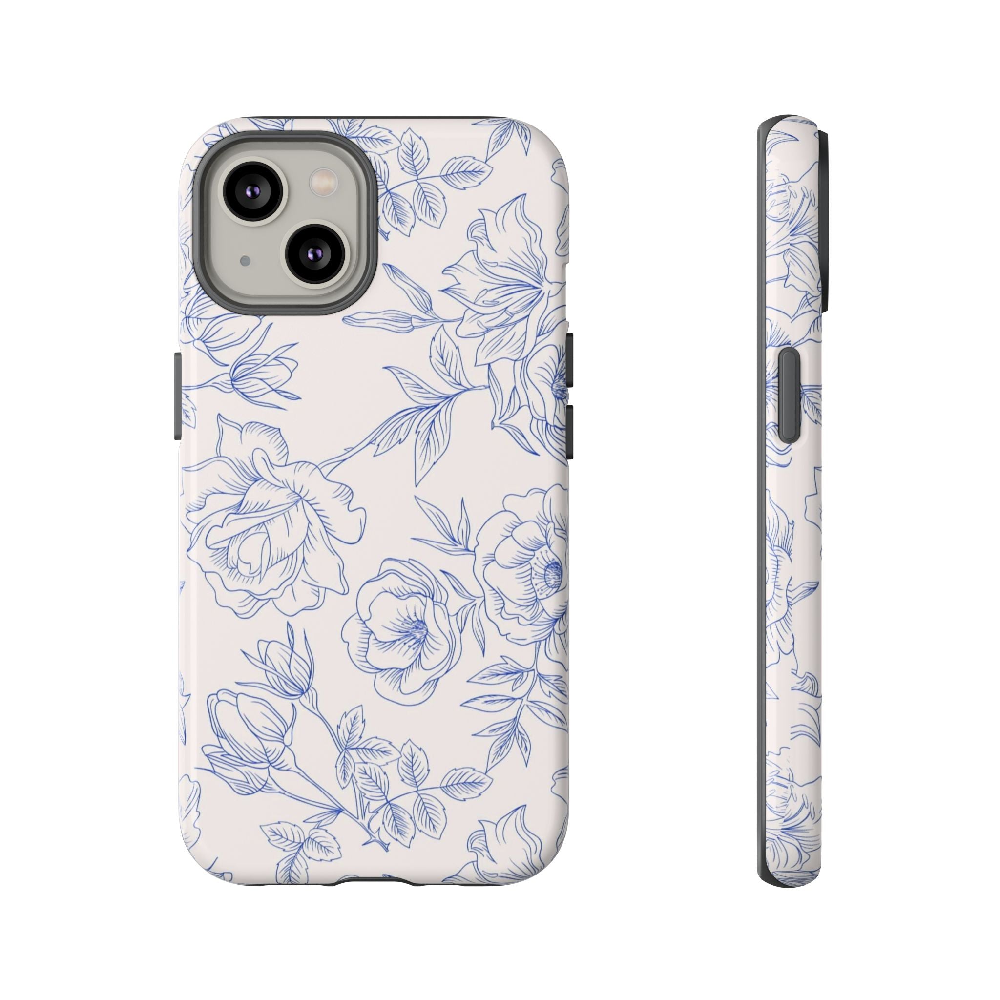 Phone Case — Blue Floral Sketch Tough Protective Case