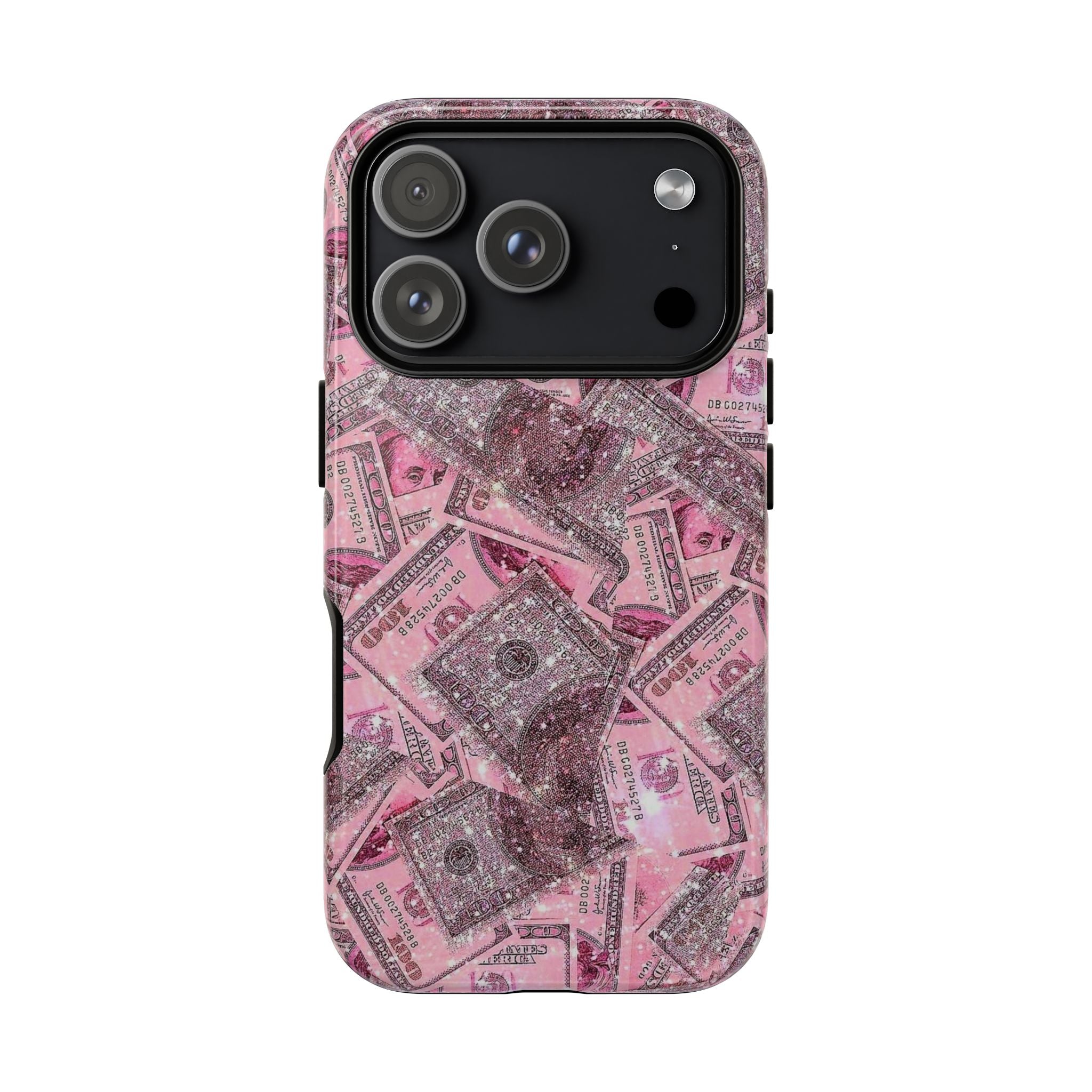 Pink Glitter Money Phone Case — Cash Pattern Protective Tough Case