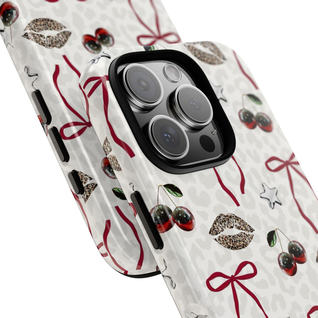 Cherry Bow Phone Case — Retro Cherry & Lips Pattern iPhone Cover