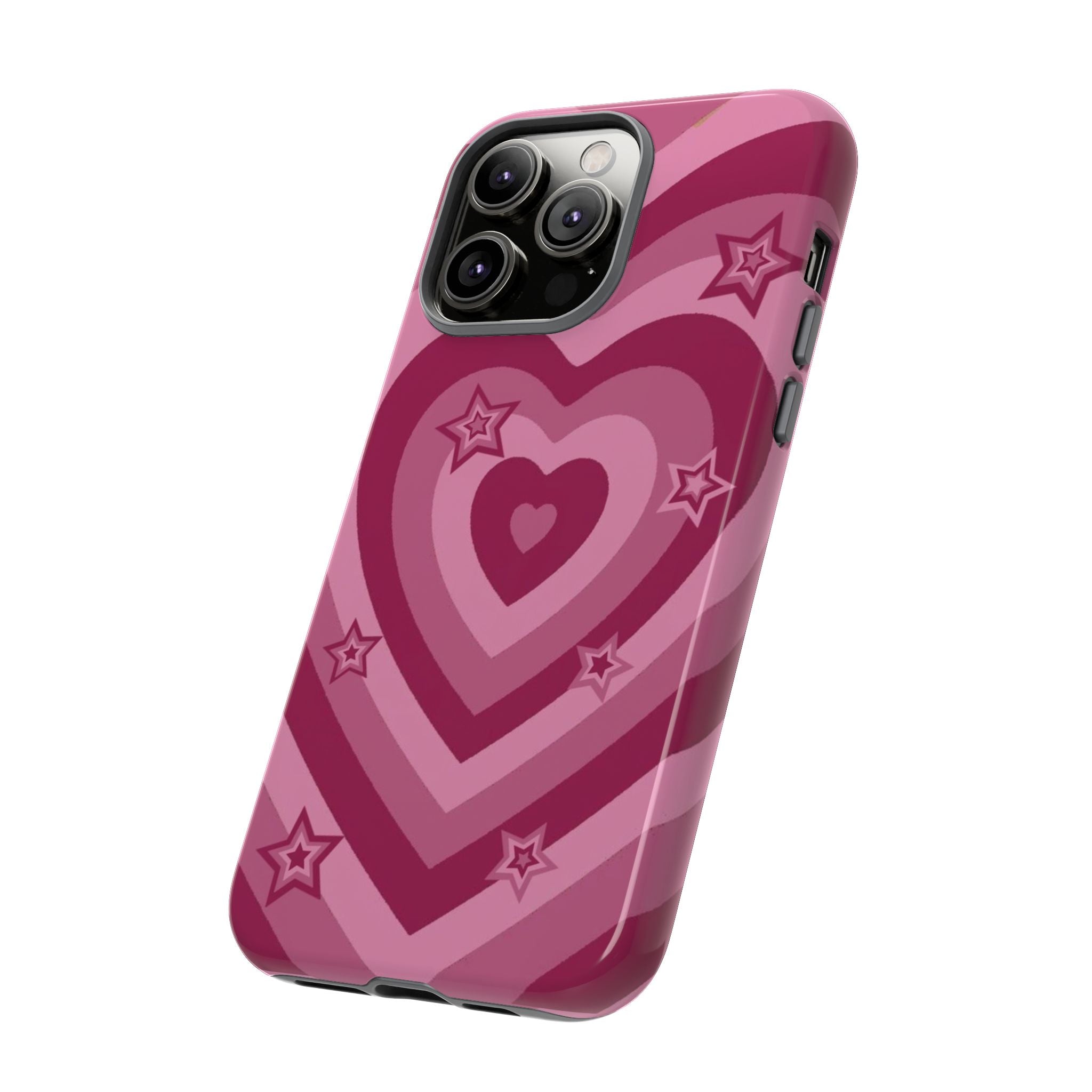 Pink Retro Heart Tough Phone Case – Star Accent Protective Cover
