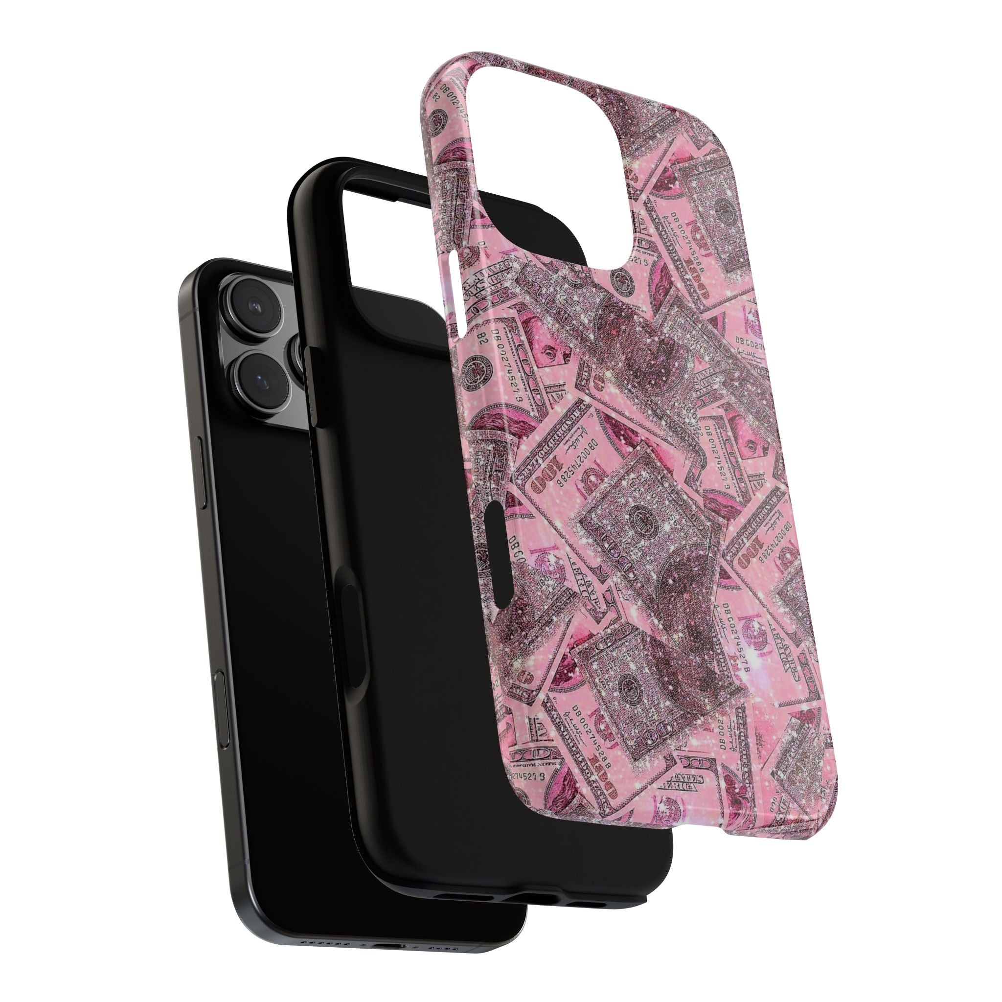 Pink Glitter Money Phone Case — Cash Pattern Protective Tough Case