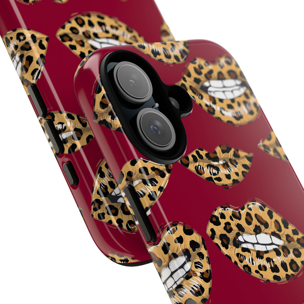 Phone Case — Leopard Lips Pattern on Burgundy