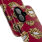 Phone Case — Leopard Lips Pattern on Burgundy