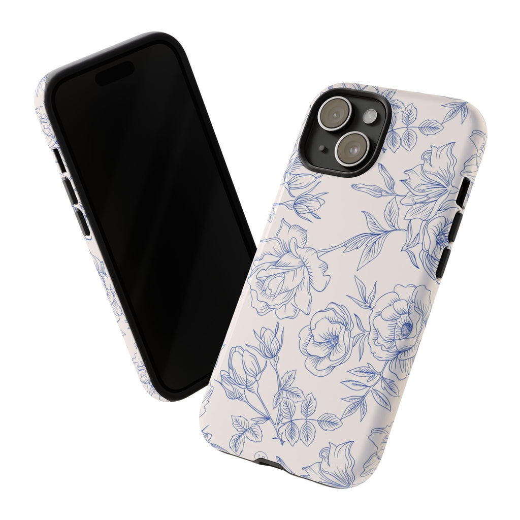 Phone Case — Blue Floral Sketch Tough Protective Case