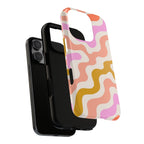 Retro Wavy Pattern Tough Phone Case — Pink, Peach & Mustard Abstract Design