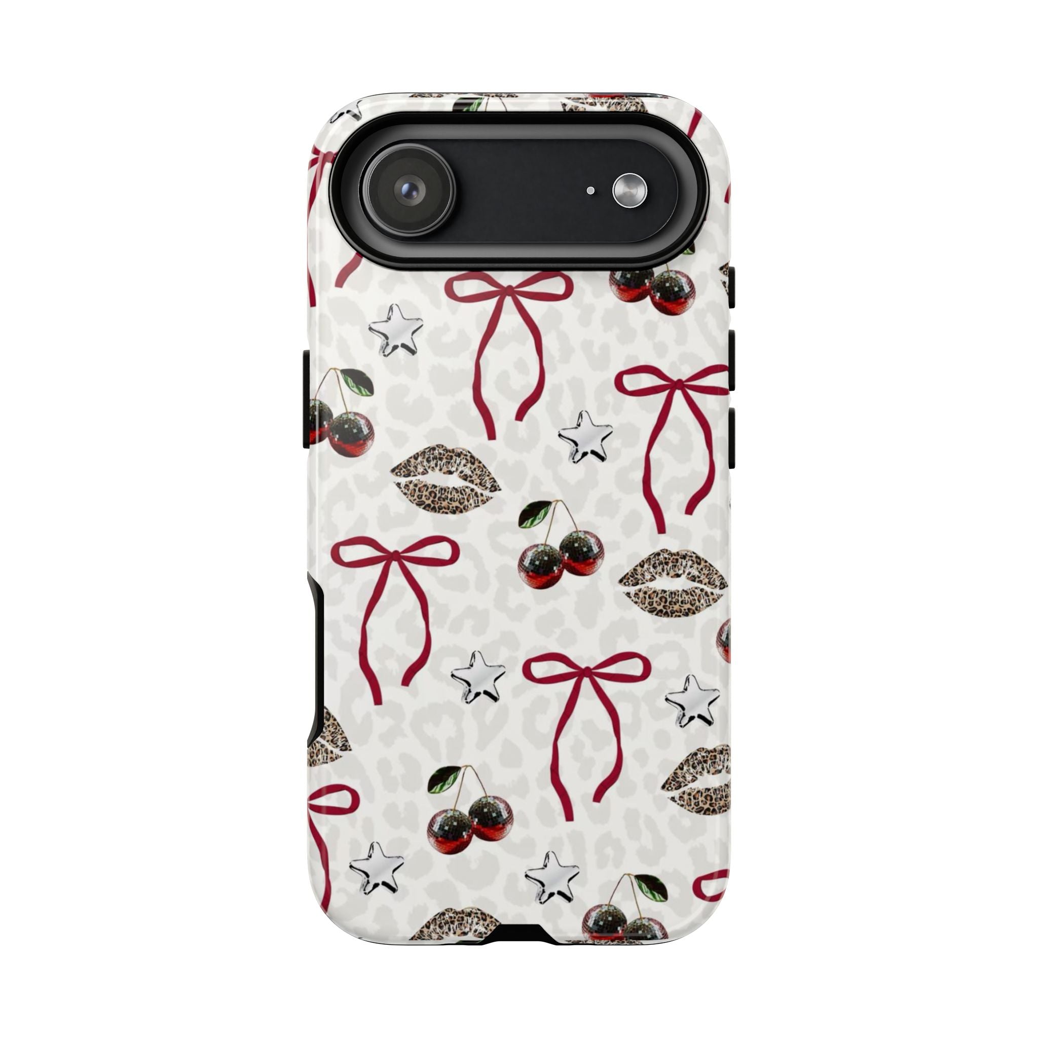 Cherry Bow Phone Case — Retro Cherry & Lips Pattern iPhone Cover