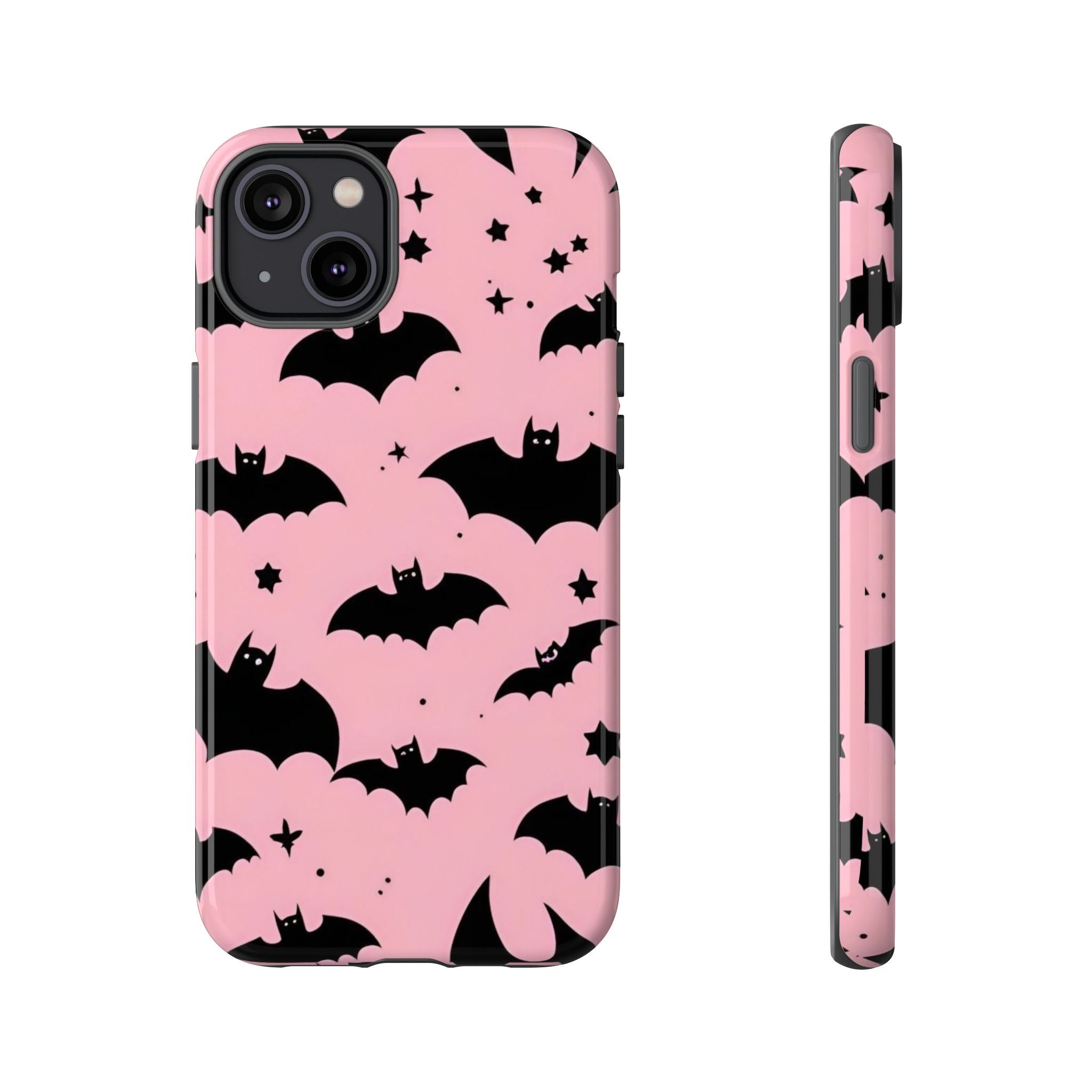 Pink Bat Pattern Tough Phone Case — Cute Halloween Bat Wings Design