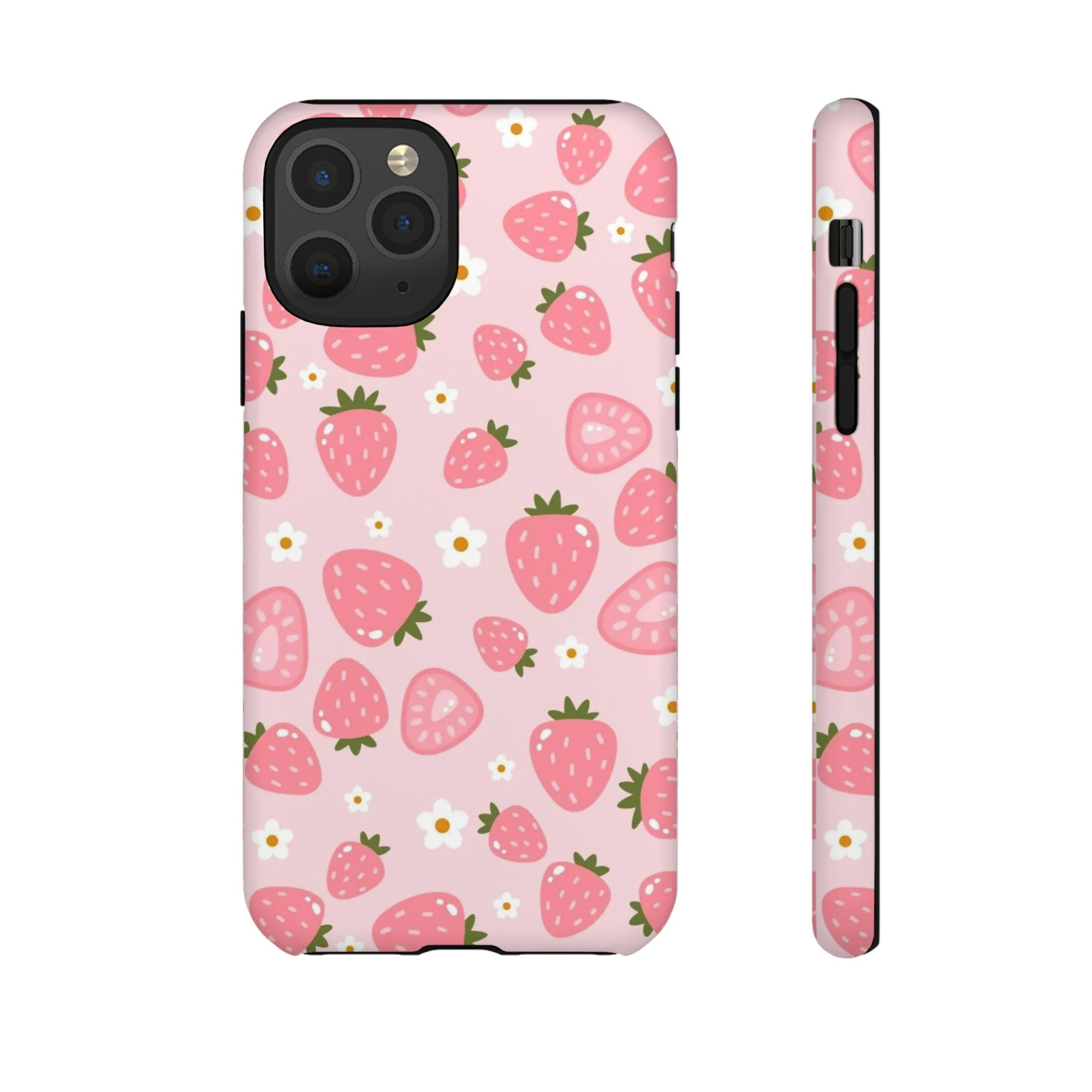 Strawberry Pattern Phone Case – Cute Pink Fruit Protective Tough Case