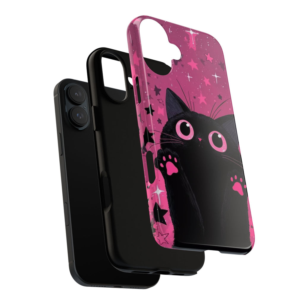 Cat Paw Pink Galaxy Phone Case — Cute Black Kitten iPhone Cover