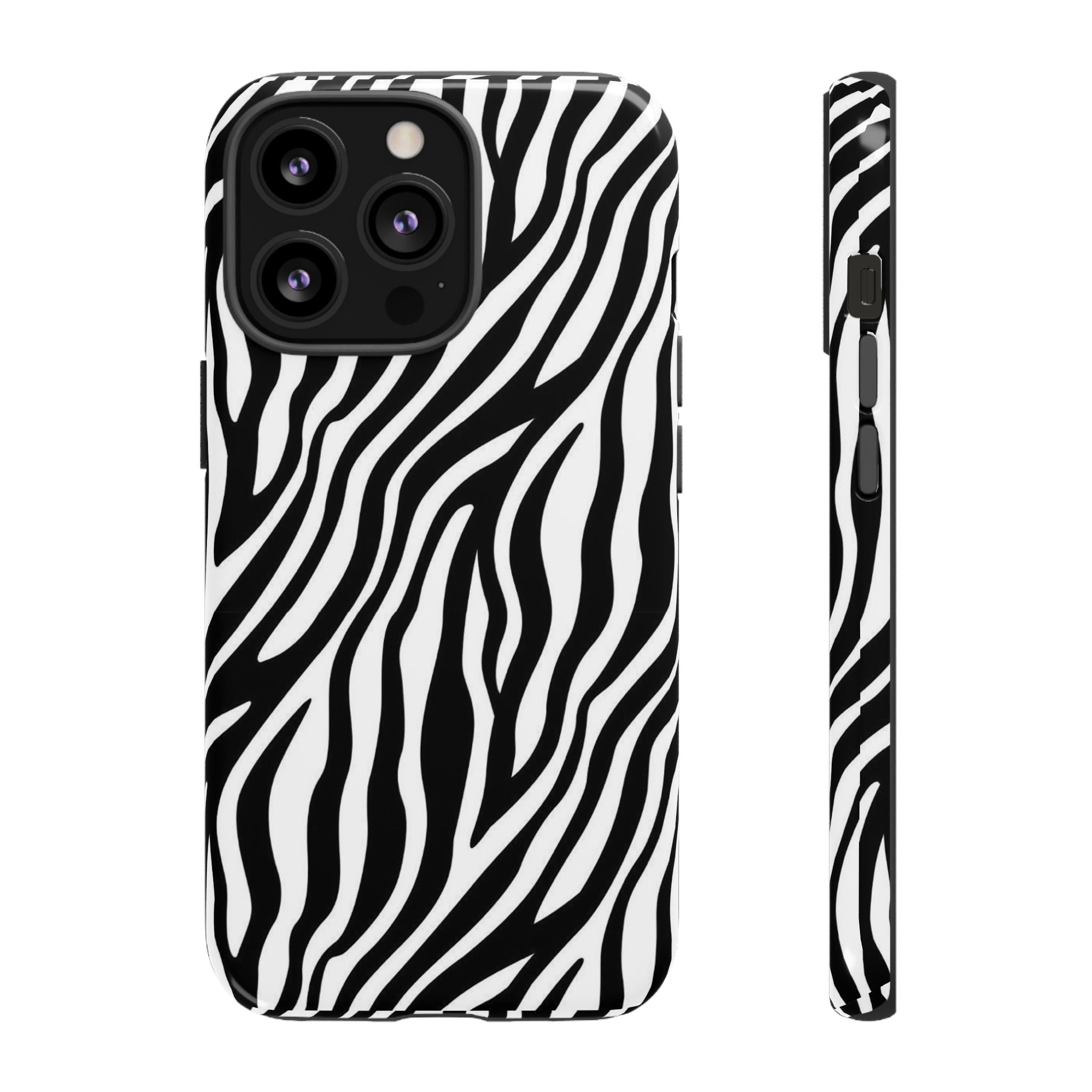 Zebra Print Tough Phone Case — Black & White Animal Stripe Protective Cover