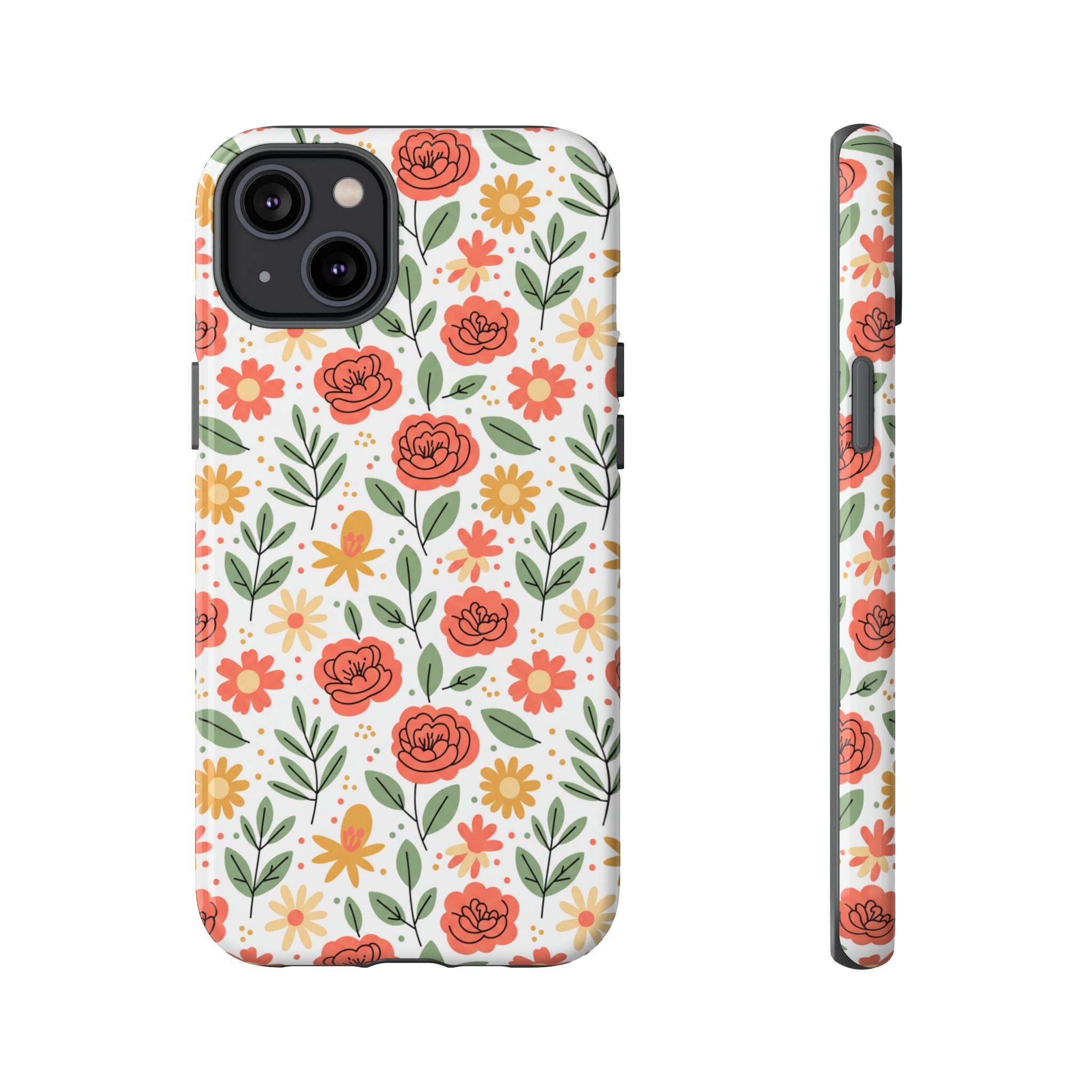 Floral Rose Pattern Tough Phone Case — Durable Garden-Inspired Protection