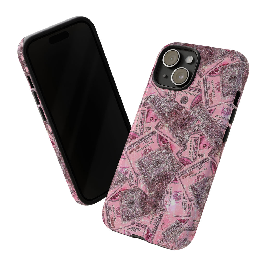 Pink Glitter Money Phone Case — Cash Pattern Protective Tough Case