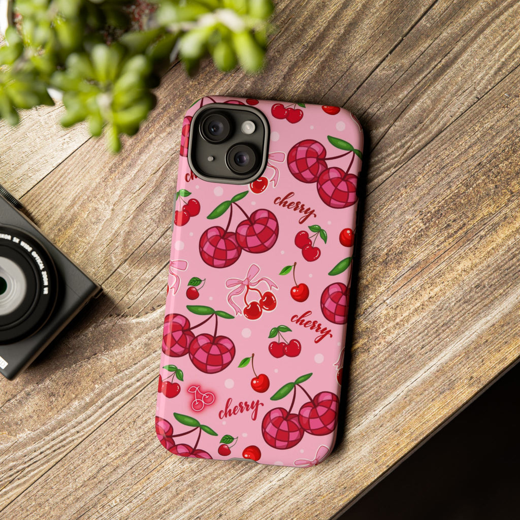 Cherry Pattern Tough Phone Case — Pink Cute Fruit iPhone Case with "cherry"