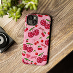 Cherry Pattern Tough Phone Case — Pink Cute Fruit iPhone Case with "cherry"