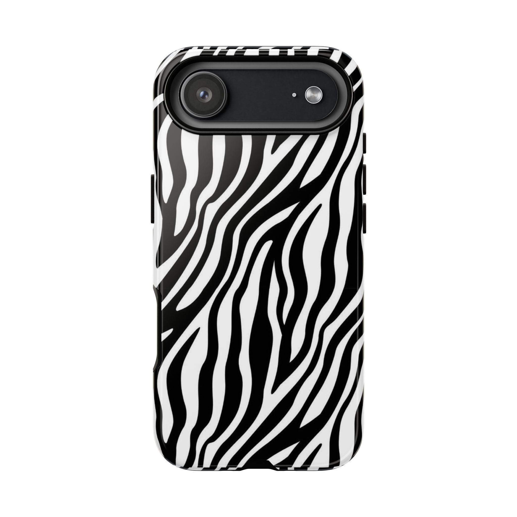Zebra Print Tough Phone Case — Black & White Animal Stripe Protective Cover