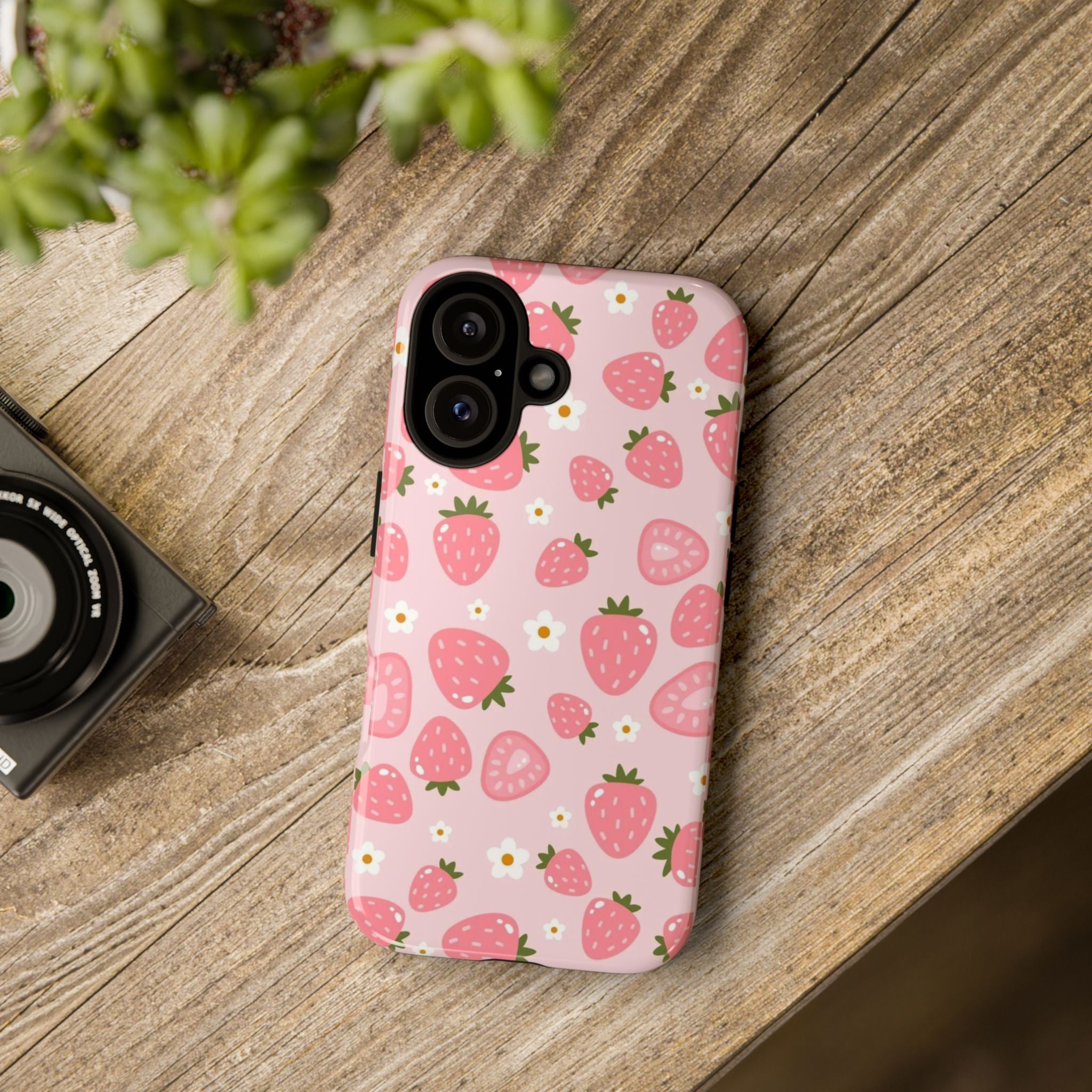 Strawberry Pattern Phone Case – Cute Pink Fruit Protective Tough Case