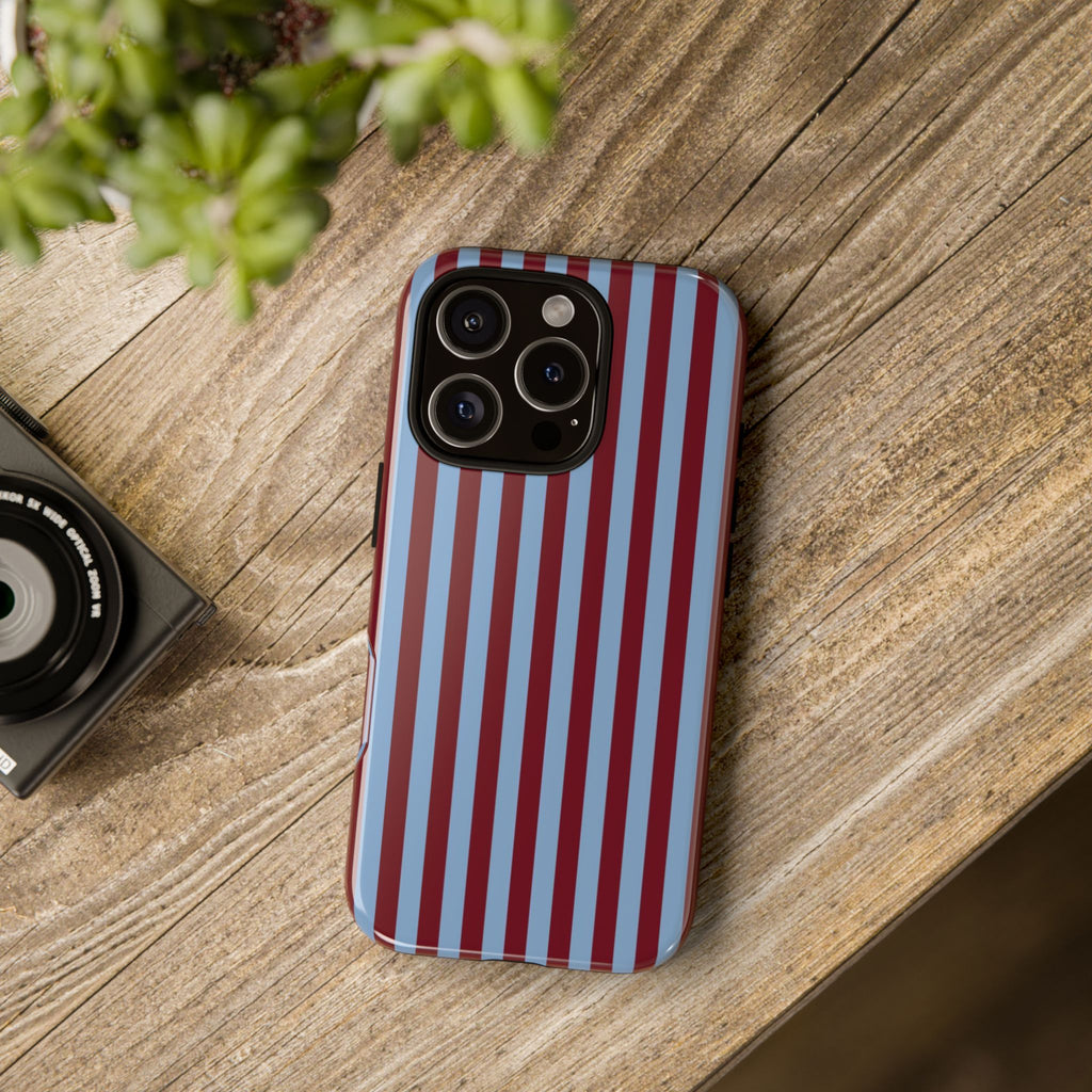 Striped Tough Phone Case — Blue & Burgundy Vertical Stripe Protective Cover