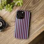 Striped Tough Phone Case — Blue & Burgundy Vertical Stripe Protective Cover