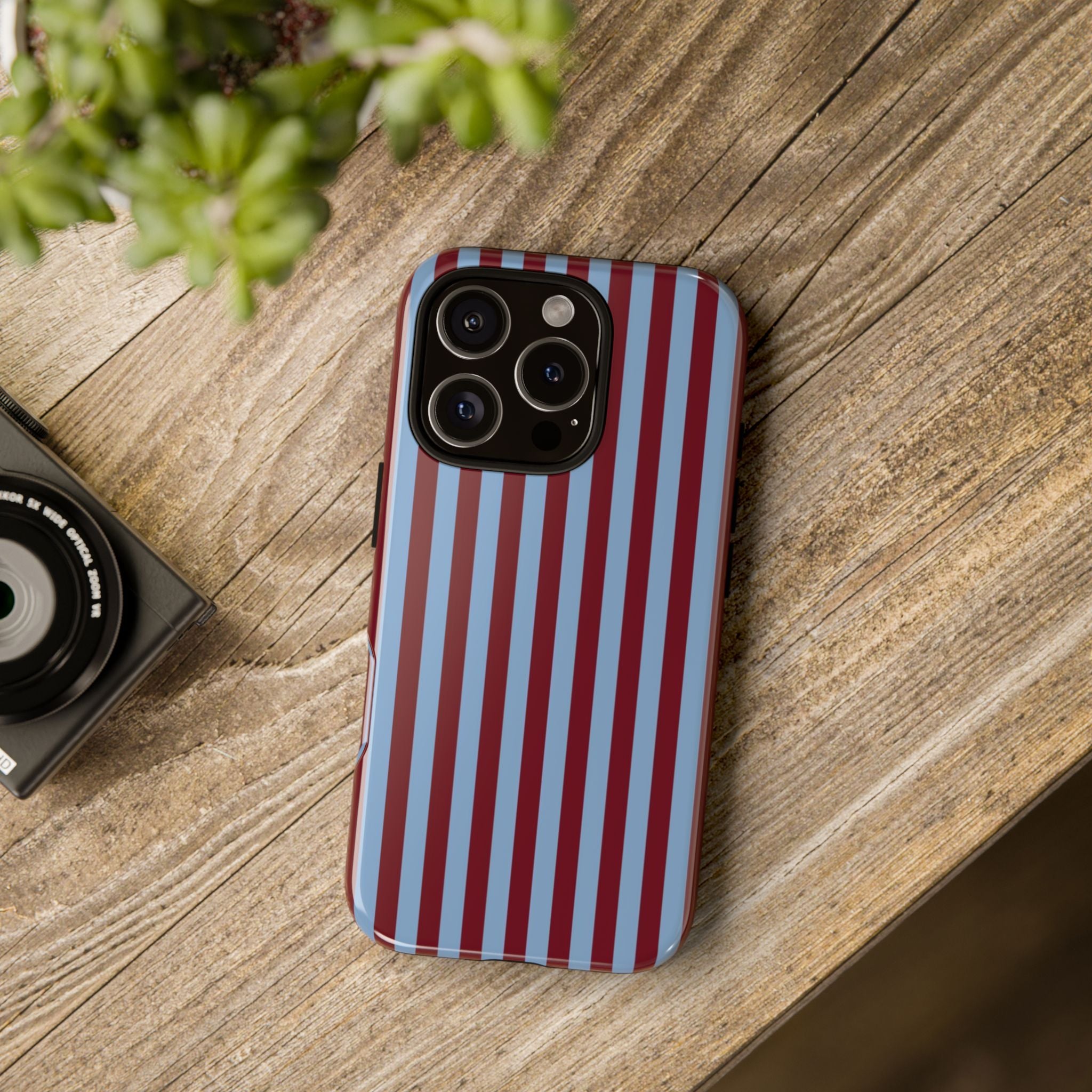 Striped Tough Phone Case — Blue & Burgundy Vertical Stripe Protective Cover