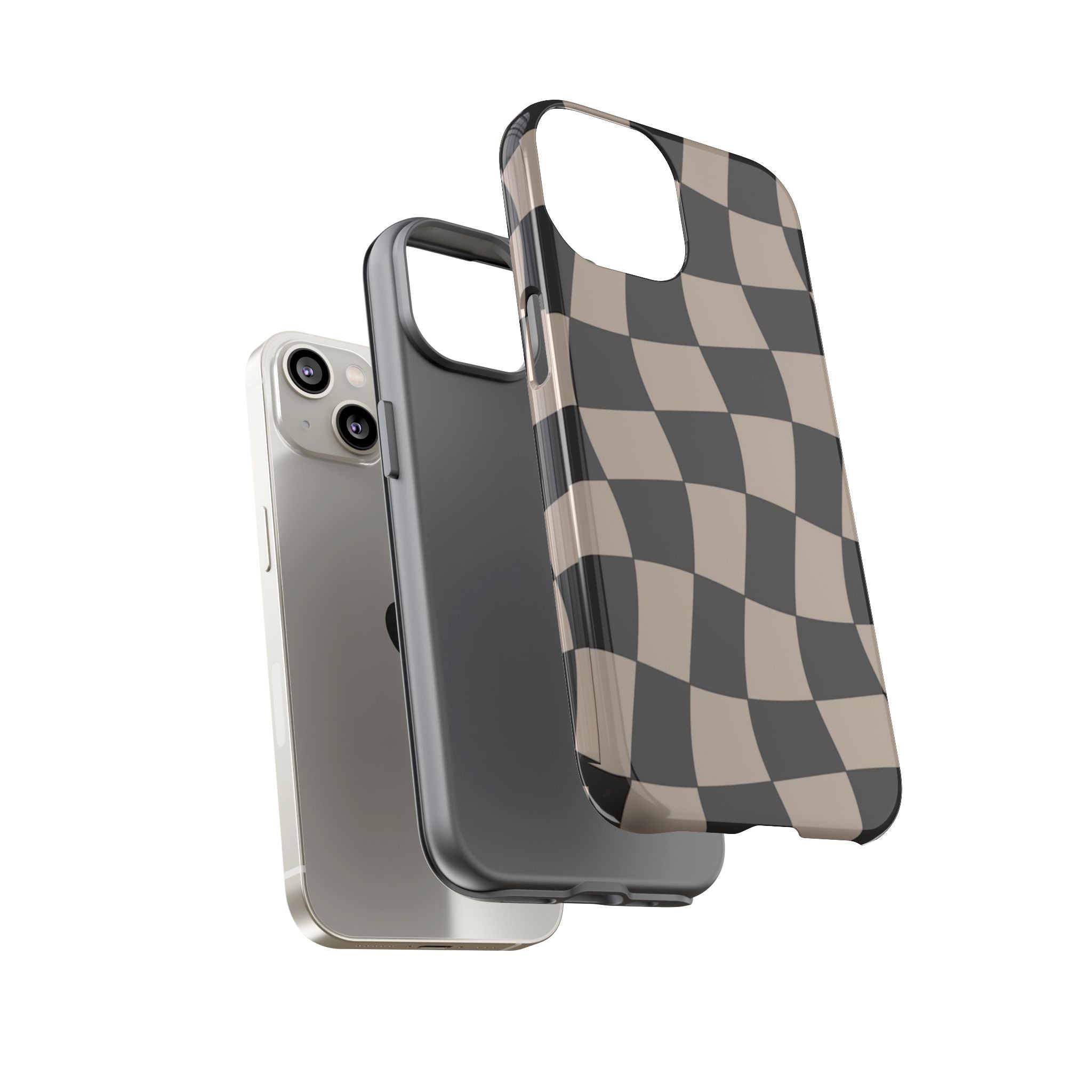 Wavy Checkerboard Phone Case — Retro Black & Beige Pattern, Durable Protective Cover