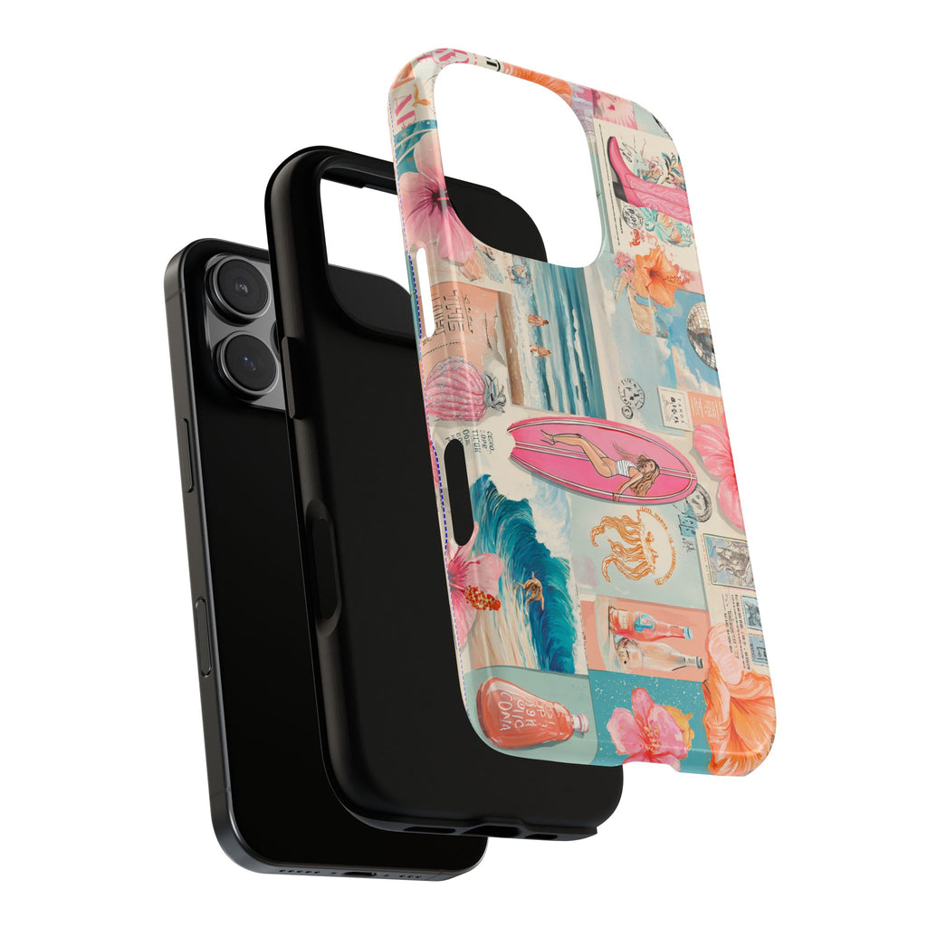 Tropical Surf Collage Phone Case — Vintage Hawaiian Floral & Surfboard Design