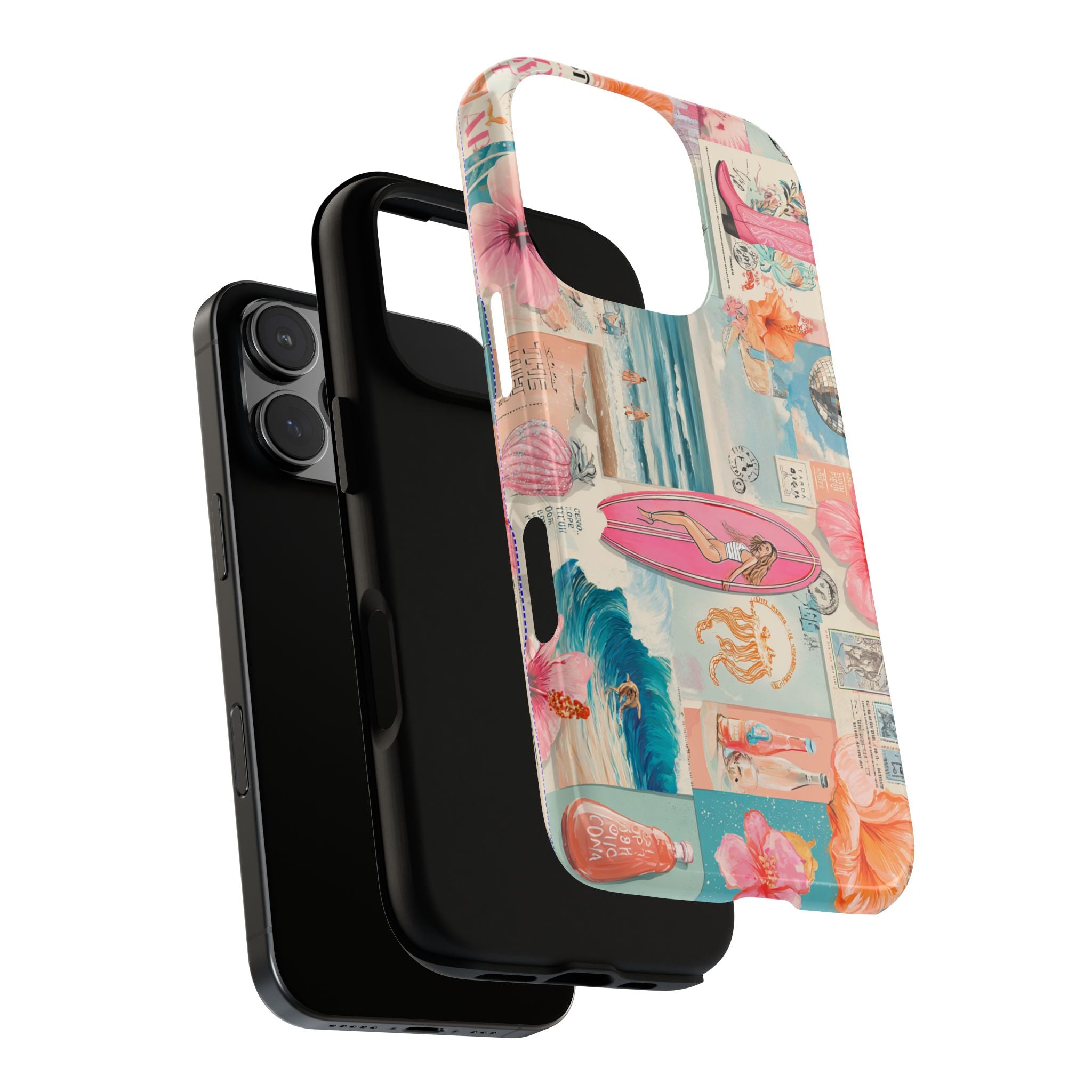 Tropical Surf Collage Phone Case — Vintage Hawaiian Floral & Surfboard Design
