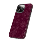 Burgundy Floral Tough Phone Case — Protective Hibiscus Pattern