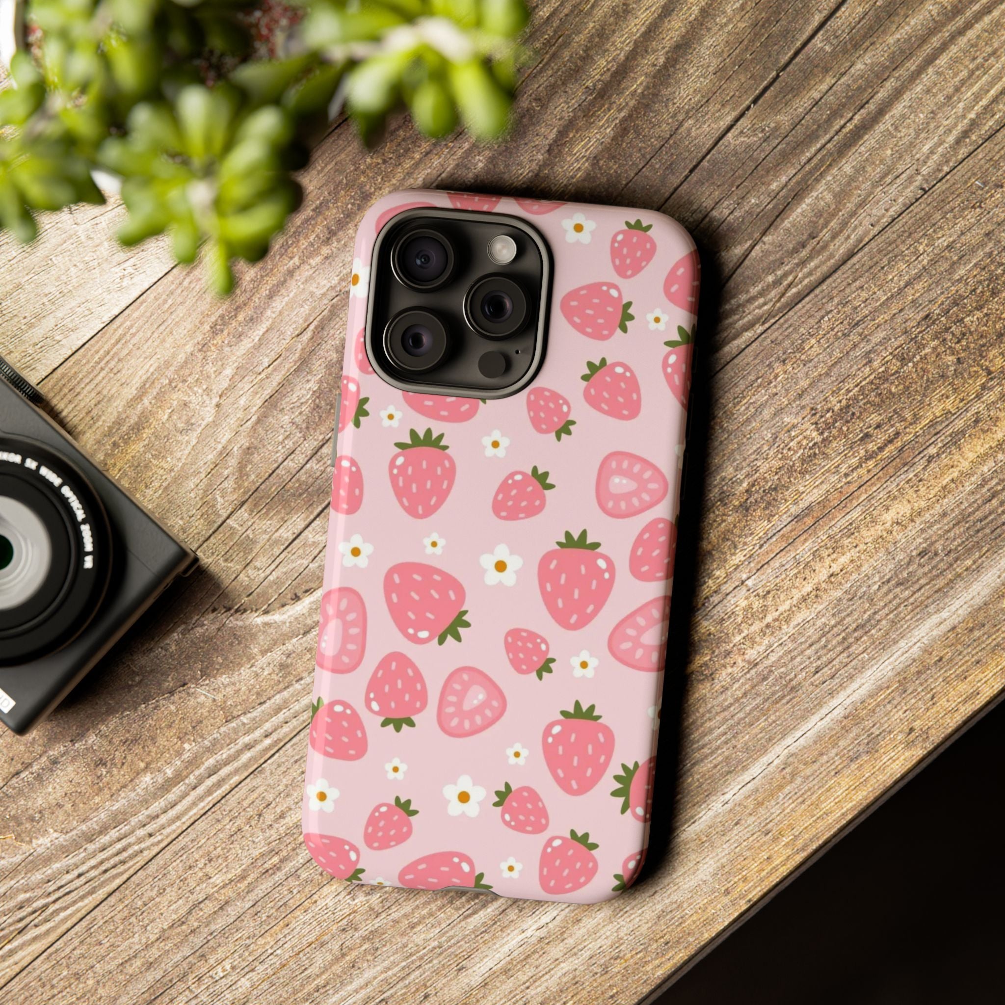 Strawberry Pattern Phone Case – Cute Pink Fruit Protective Tough Case