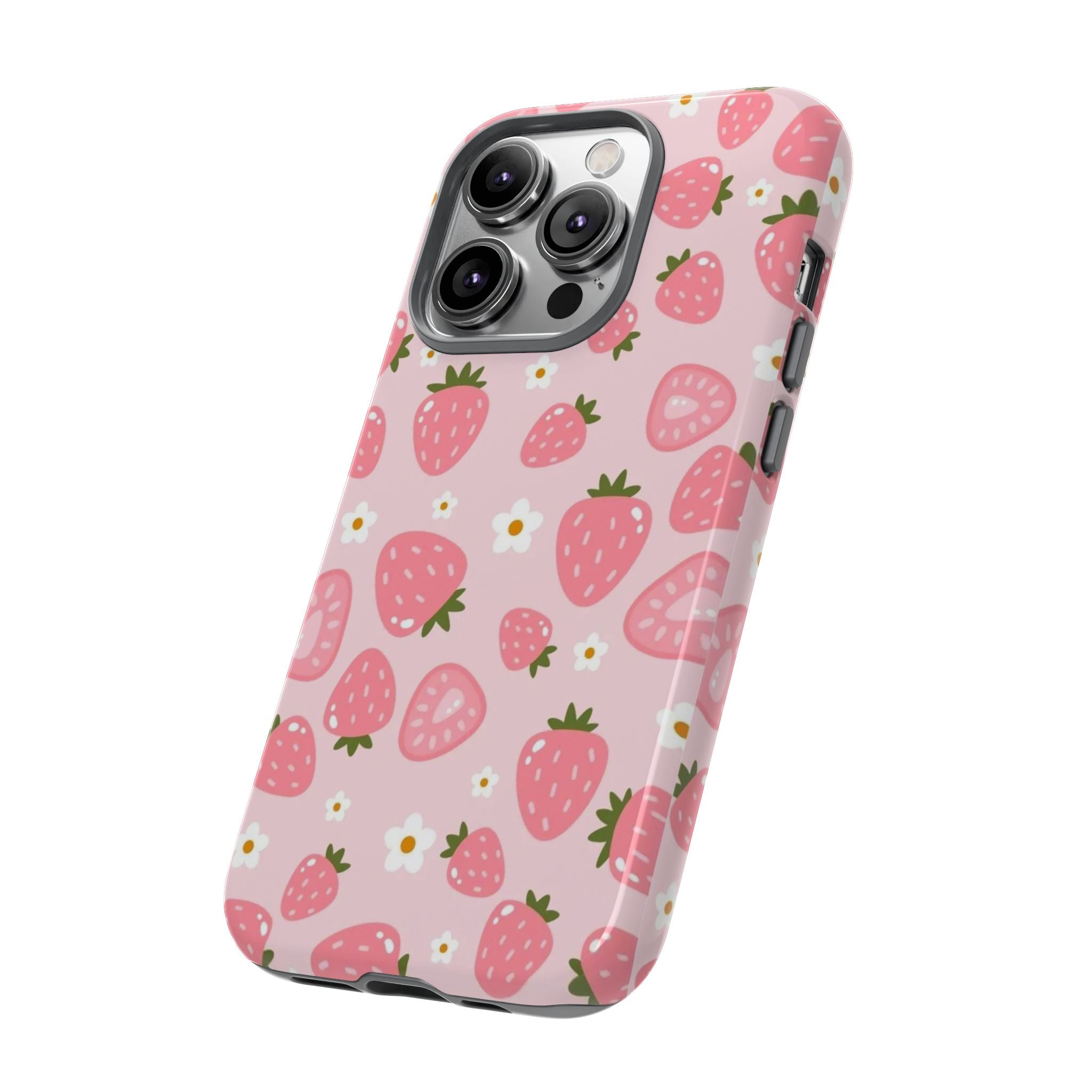 Strawberry Pattern Phone Case – Cute Pink Fruit Protective Tough Case