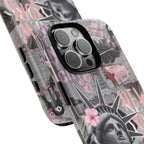 New York Collage Phone Case — Pink Retro Statue of Liberty Design