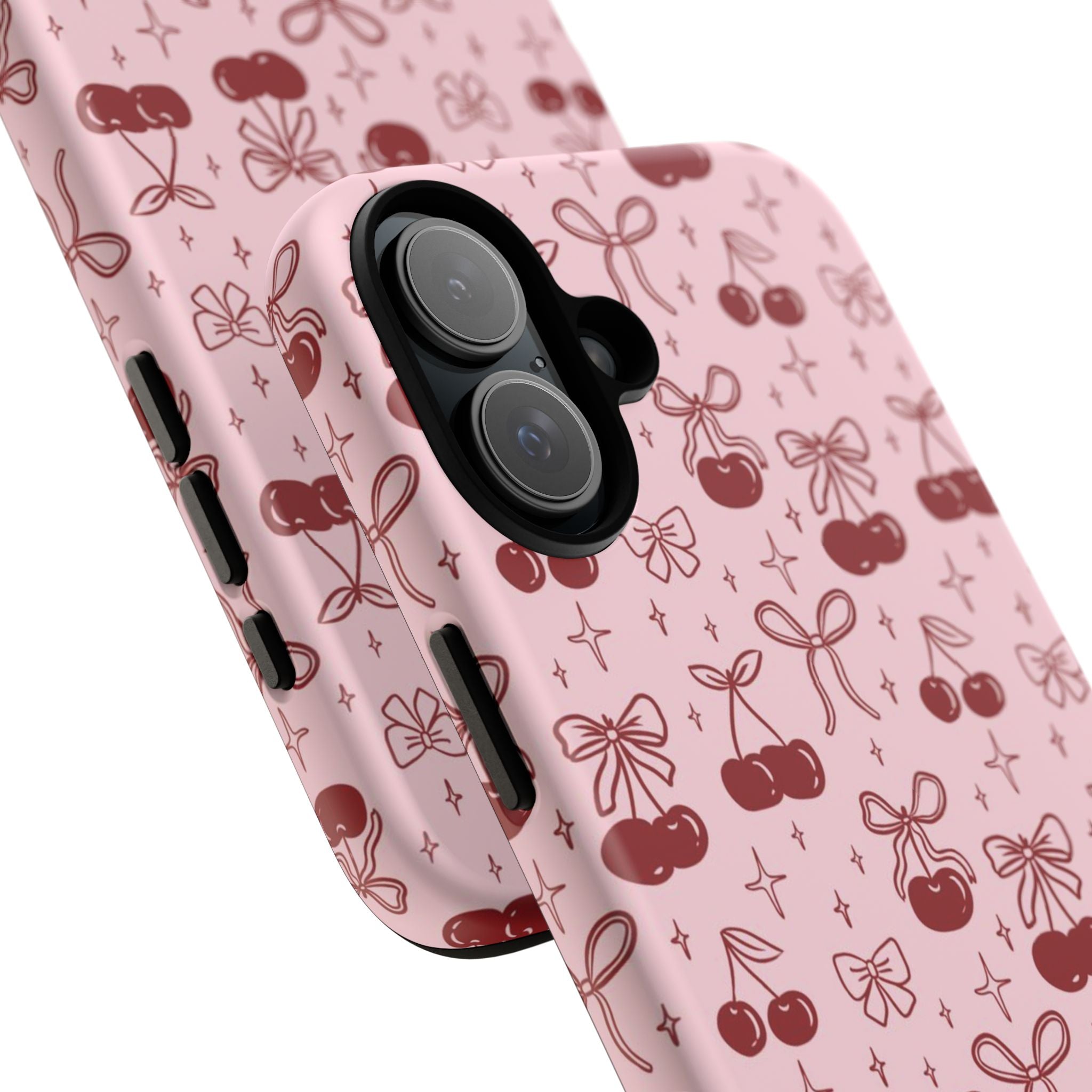 Cherry Pattern Phone Case — Cute Pink Cherries with Bows Durable Tough Case