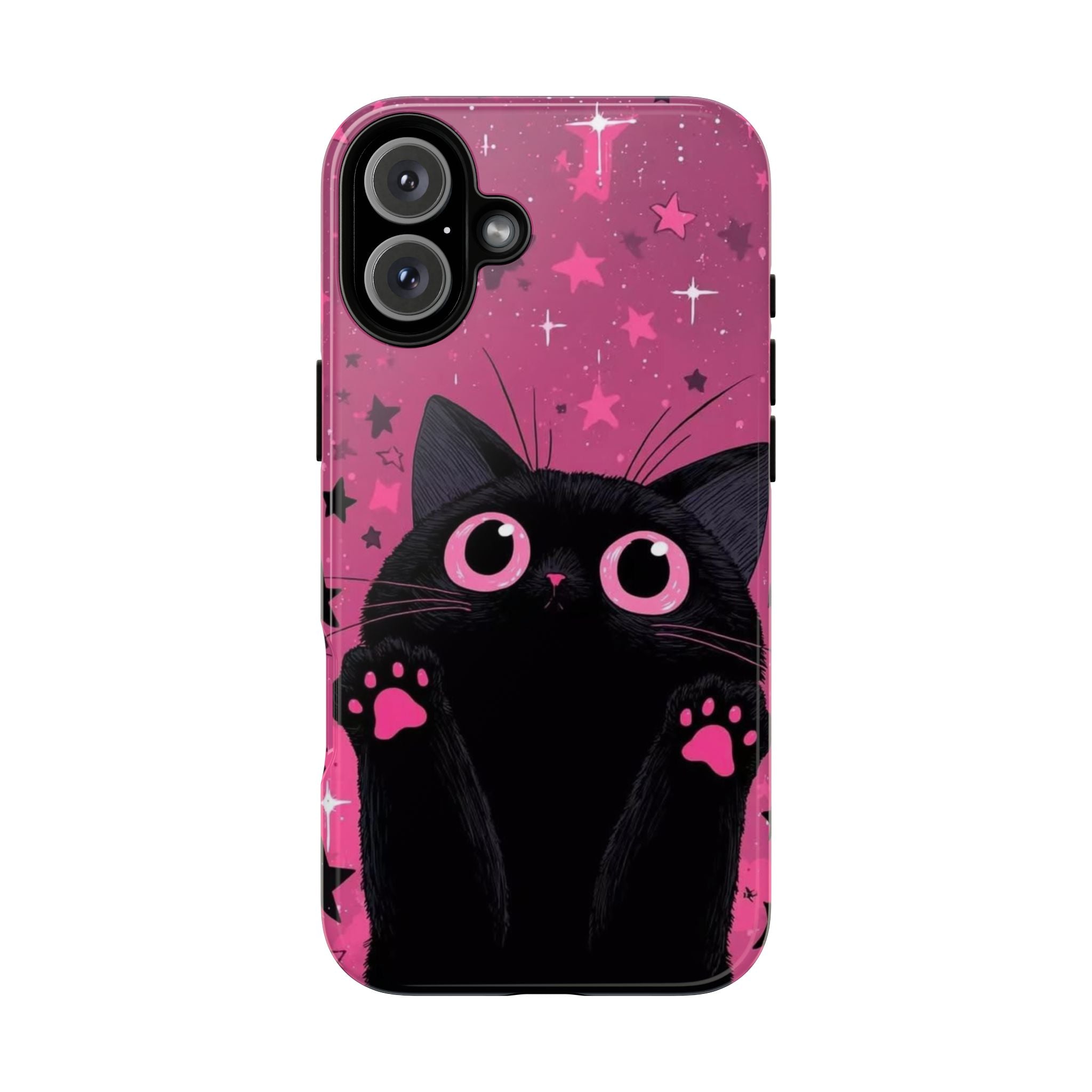Cat Paw Pink Galaxy Phone Case — Cute Black Kitten iPhone Cover
