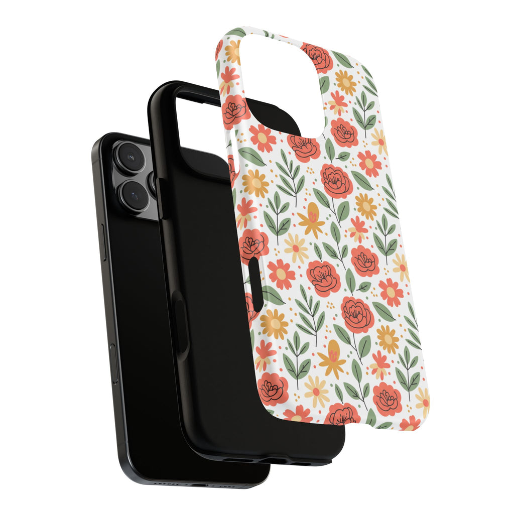 Floral Rose Pattern Tough Phone Case — Durable Garden-Inspired Protection