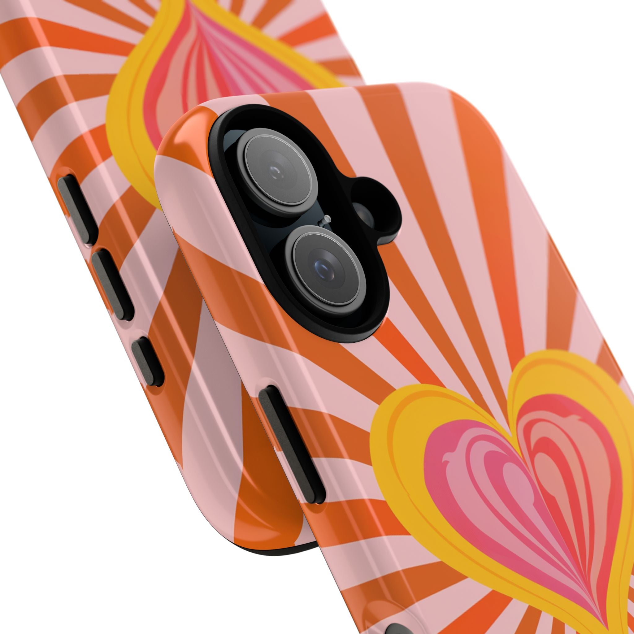 Retro Heart Phone Case — Vibrant Orange Sunburst Tough Case