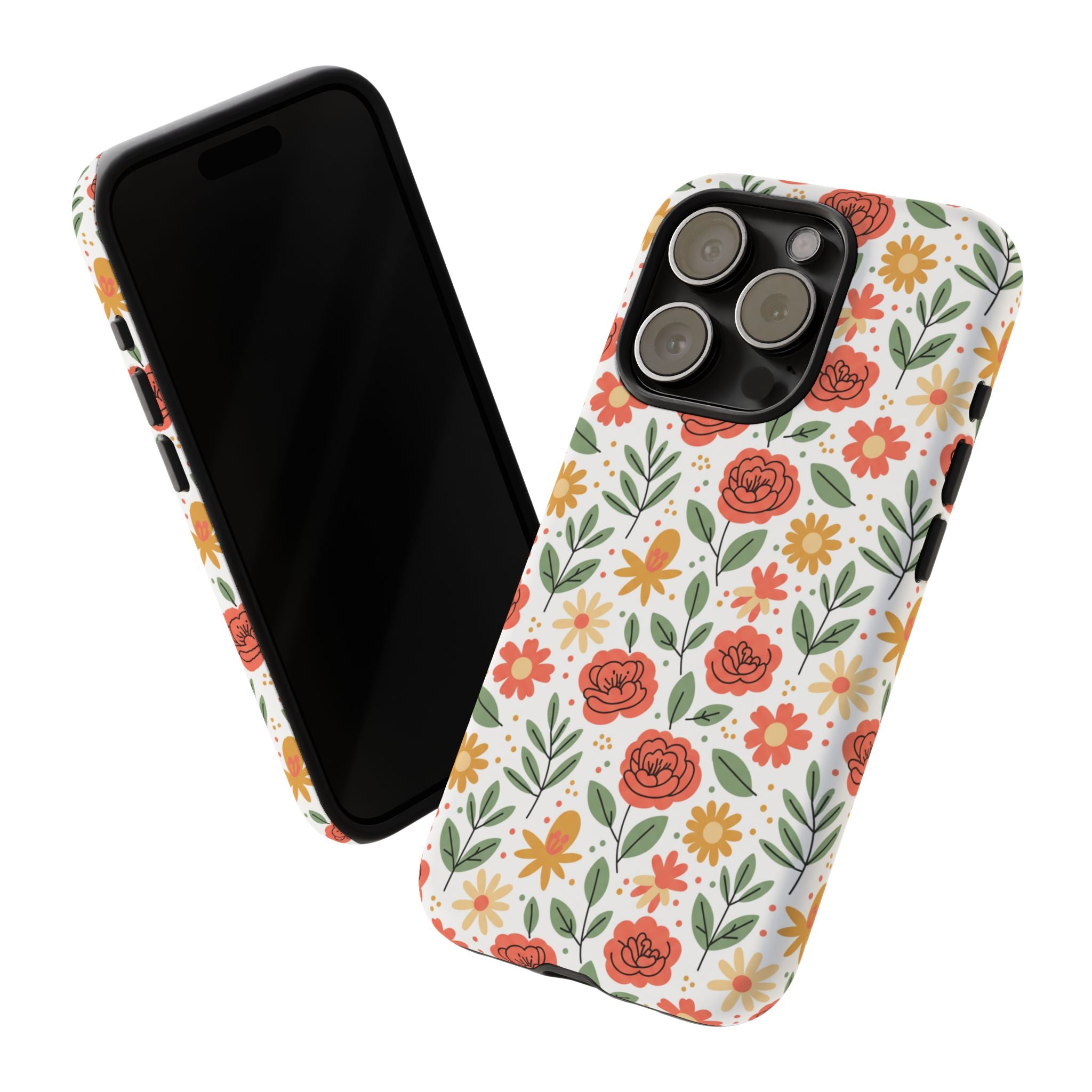 Floral Rose Pattern Tough Phone Case — Durable Garden-Inspired Protection