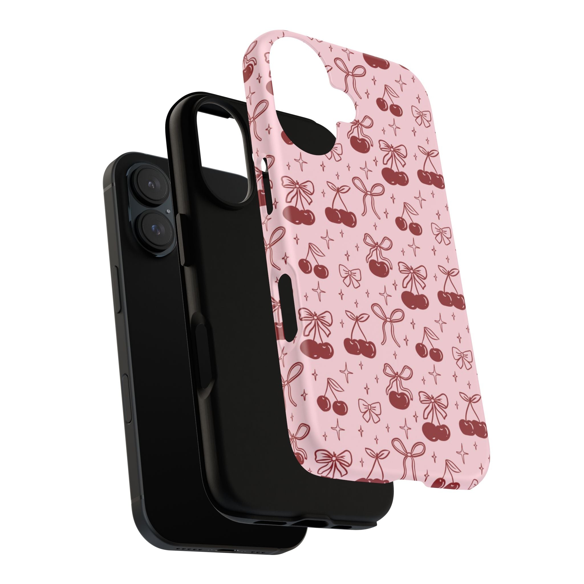 Cherry Pattern Phone Case — Cute Pink Cherries with Bows Durable Tough Case