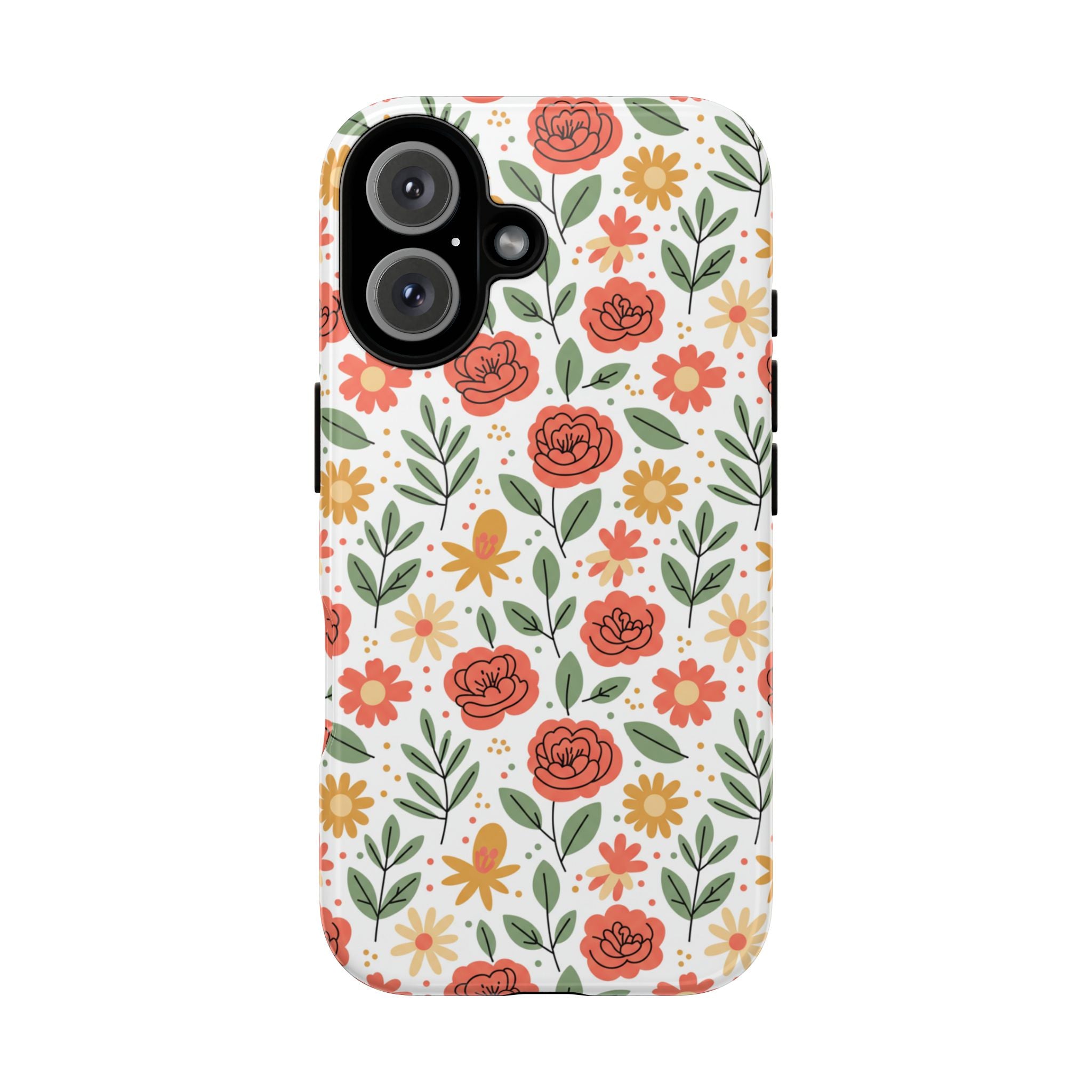 Floral Rose Pattern Tough Phone Case — Durable Garden-Inspired Protection