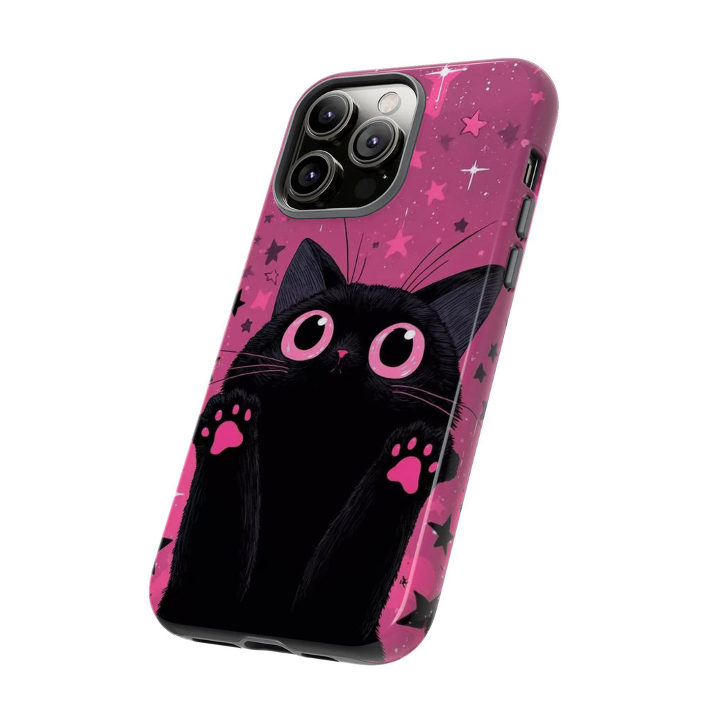 Cat Paw Pink Galaxy Phone Case — Cute Black Kitten iPhone Cover
