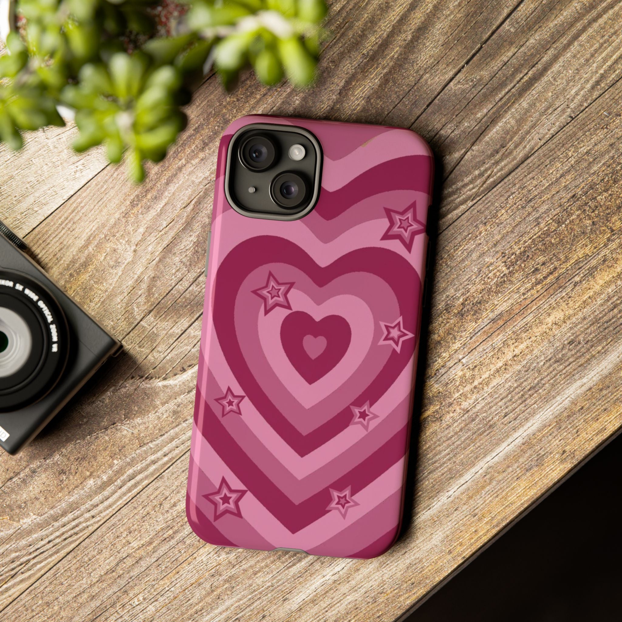 Pink Retro Heart Tough Phone Case – Star Accent Protective Cover