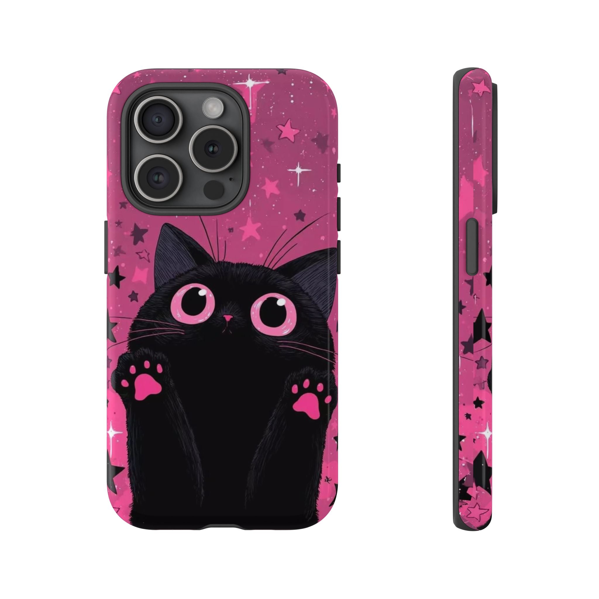 Cat Paw Pink Galaxy Phone Case — Cute Black Kitten iPhone Cover