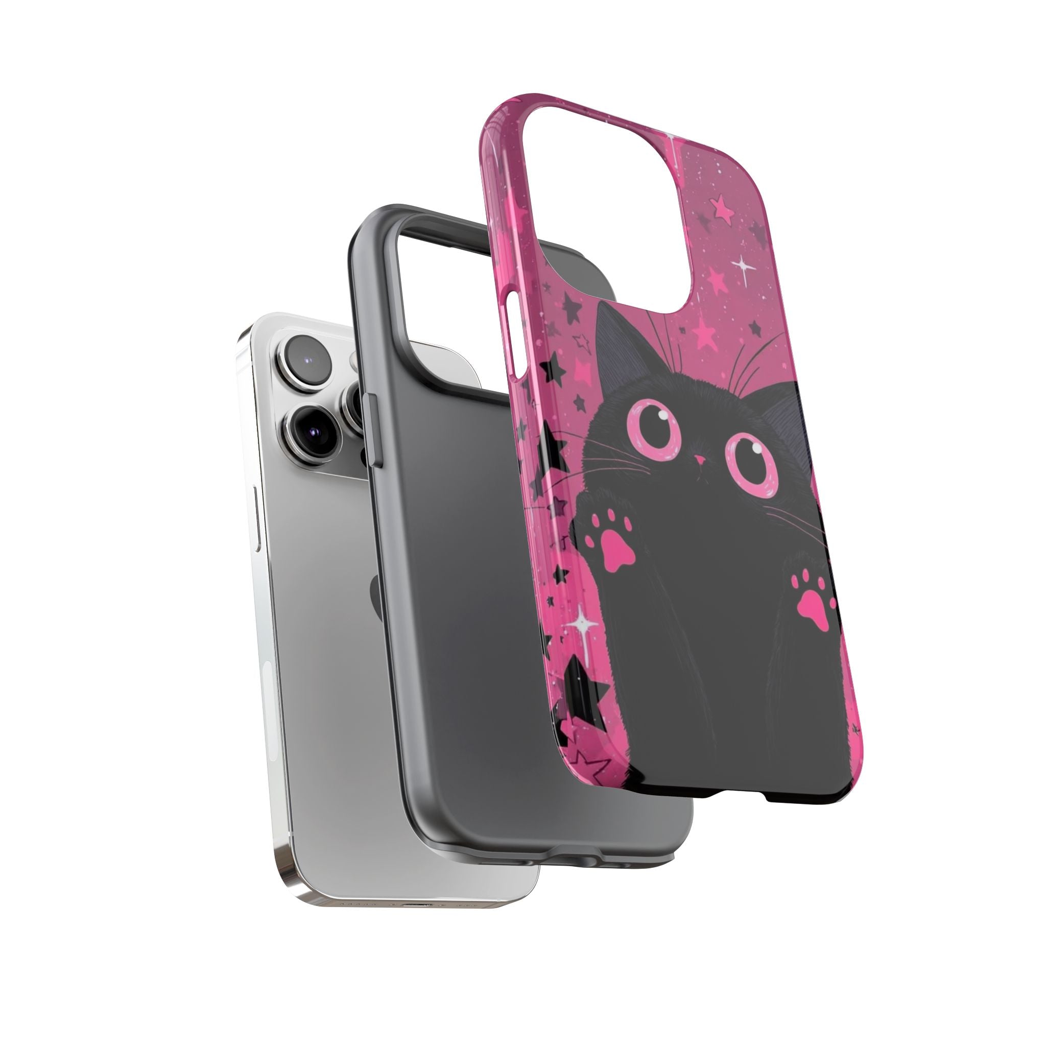Cat Paw Pink Galaxy Phone Case — Cute Black Kitten iPhone Cover